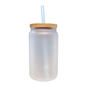 12oz Frosted Glass Tumbler with Bamboo Lid Sublimation Blank Australia