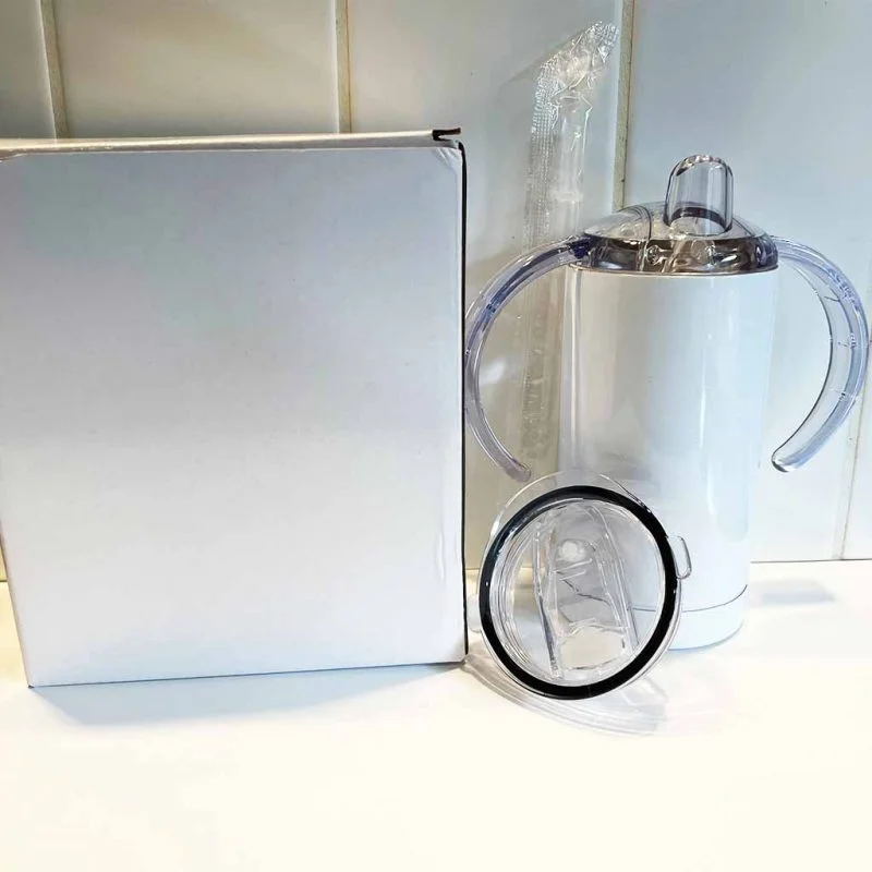 12oz stainless steel double wall straight kids sippy cup white sublimation blank kit