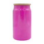 oz Glitter Glass Hot Pink Libby Cooler With Bamboo Lid Sublimation Blank Front With Lid