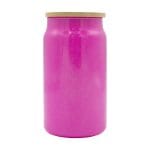 oz Glitter Glass Hot Pink Libby Cooler With Bamboo Lid Sublimation Blank Front With Lid