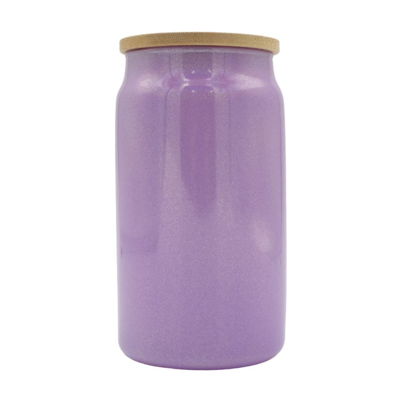 oz Glitter Glass Purple Libby Cooler With Bamboo Lid Sublimation Blank Front With Lid