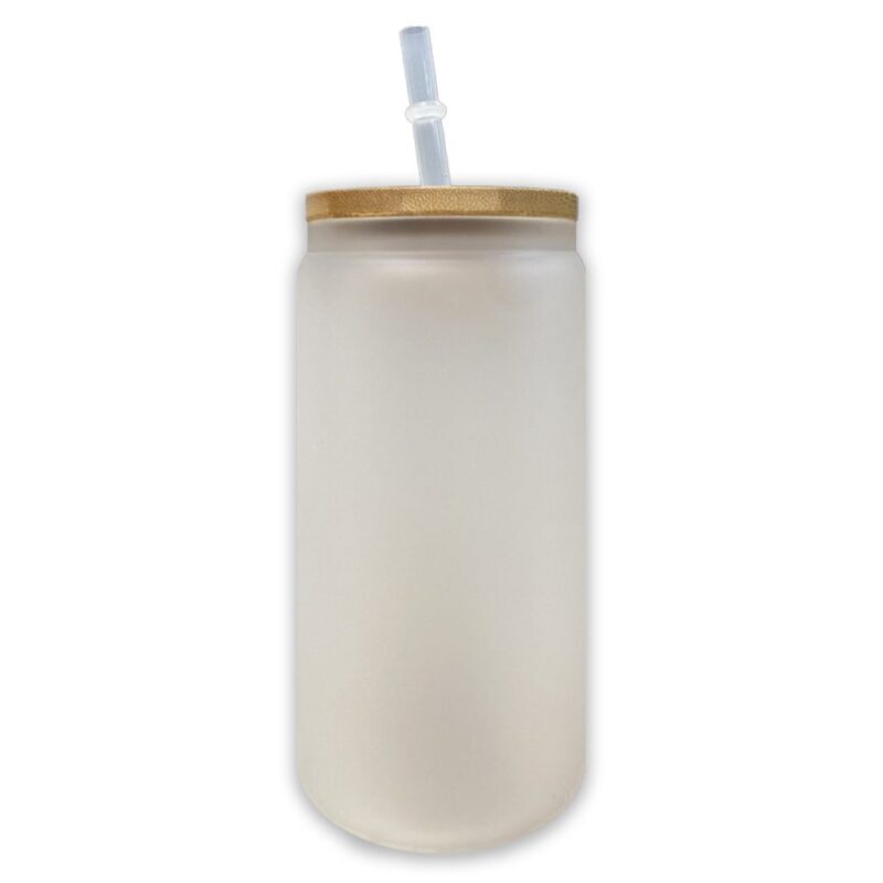 16oz Frosted Glass Tumbler with Bamboo Lid Front With Straw Sublimation Blank Australia
