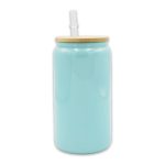 oz Libby Glass Glitter Blue Bamboo Lid Sublimation Blank Glass With Lid Straw