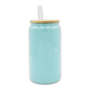 oz Libby Glass Glitter Blue Bamboo Lid Sublimation Blank Glass With Lid Straw