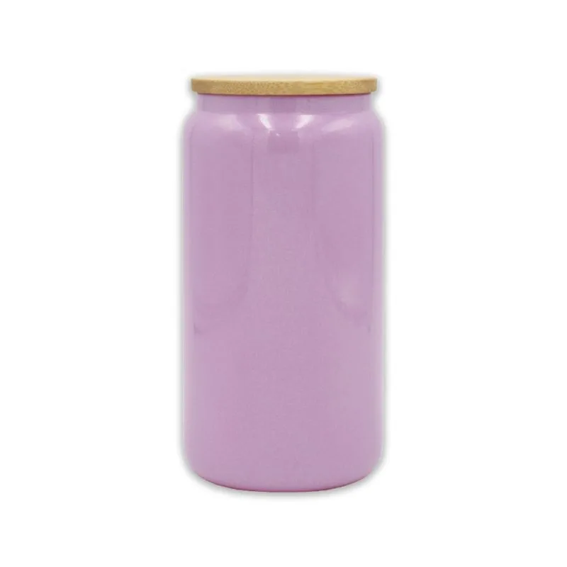 oz Libby Glass Glitter Purple Bamboo Lid Sublimation Blank Glass Lid No Straw