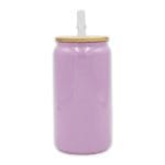 oz Libby Glass Glitter Purple Bamboo Lid Sublimation Blank Glass With Lid Straw