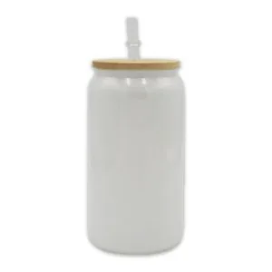 oz Libby Glass Glitter White Bamboo Lid Sublimation Blank Glass Lid With Straw