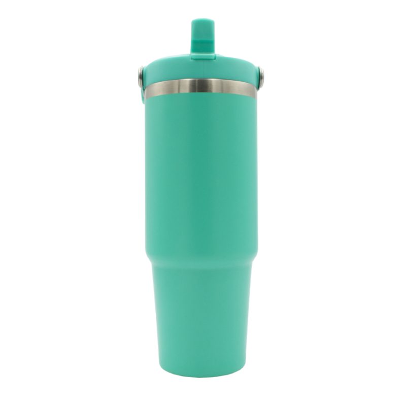 oz Travel Mug Blue With Colourful Handle Teal Sublimation Blank Front Straw Up