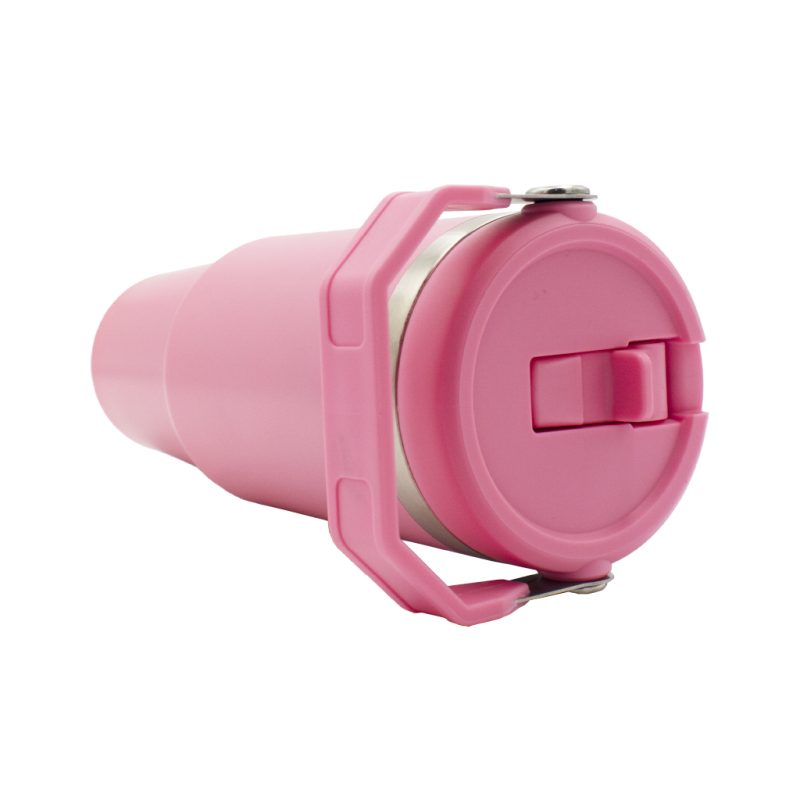 oz Travel Mug Light Pink With Colourful Handle Sublimation Blank Laying Down Top