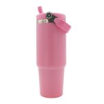 oz Travel Mug Light Pink With Colourful Handle Sublimation Blank Side Shot Straw