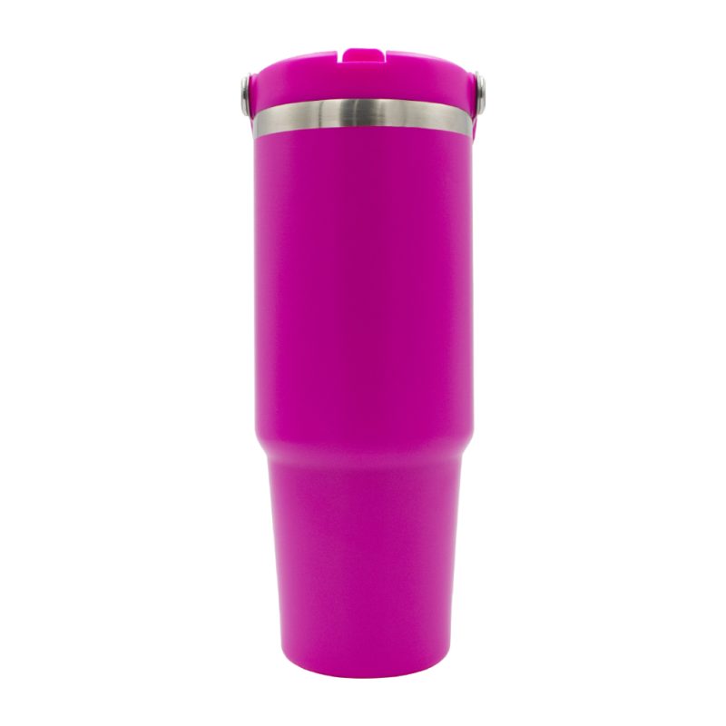 oz Travel Mug Pink With Colourful Handle Sublimation Blank Front Shot No Straw