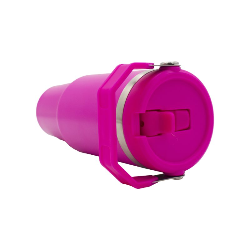 oz Travel Mug Pink With Colourful Handle Sublimation Blank Laying Down Top