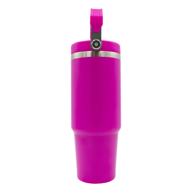 oz Travel Mug Pink With Colourful Handle Sublimation Blank Side Handle Up