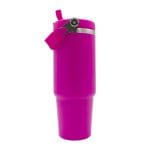 oz Travel Mug Pink With Colourful Handle Sublimation Blank Side Straw