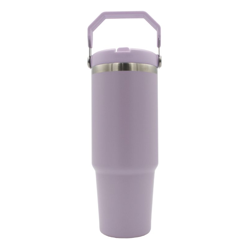 oz Travel Mug Purple With Colourful Handle Sublimation Blank Front Shot Handle Up