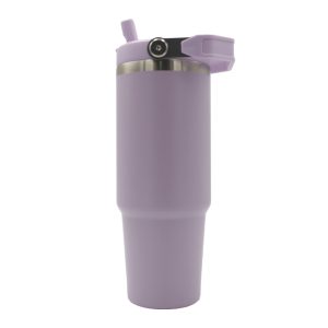 oz Travel Mug Purple With Colourful Handle Sublimation Blank Front Shot Straw