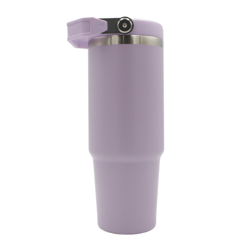 oz Travel Mug Purple With Colourful Handle Sublimation Blank Side Shot No Straw