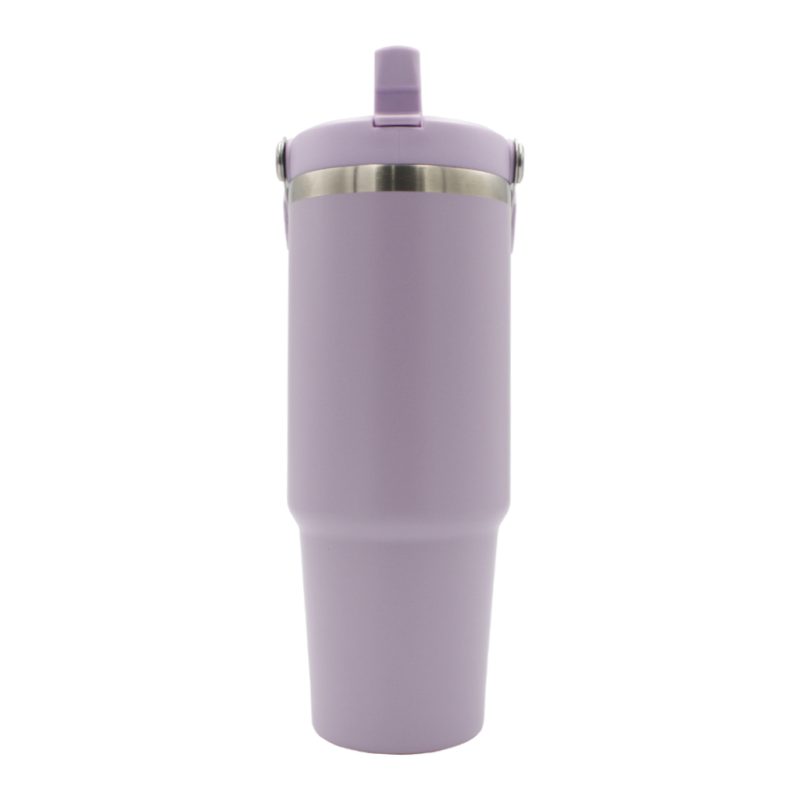 oz Travel Mug Purple With Colourful Handle Sublimation Blank Side Shot Straw