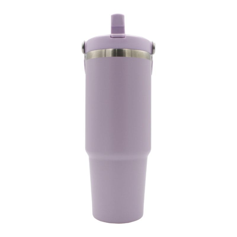 oz Travel Mug Purple With Colourful Handle Sublimation Blank Side Shot Straw