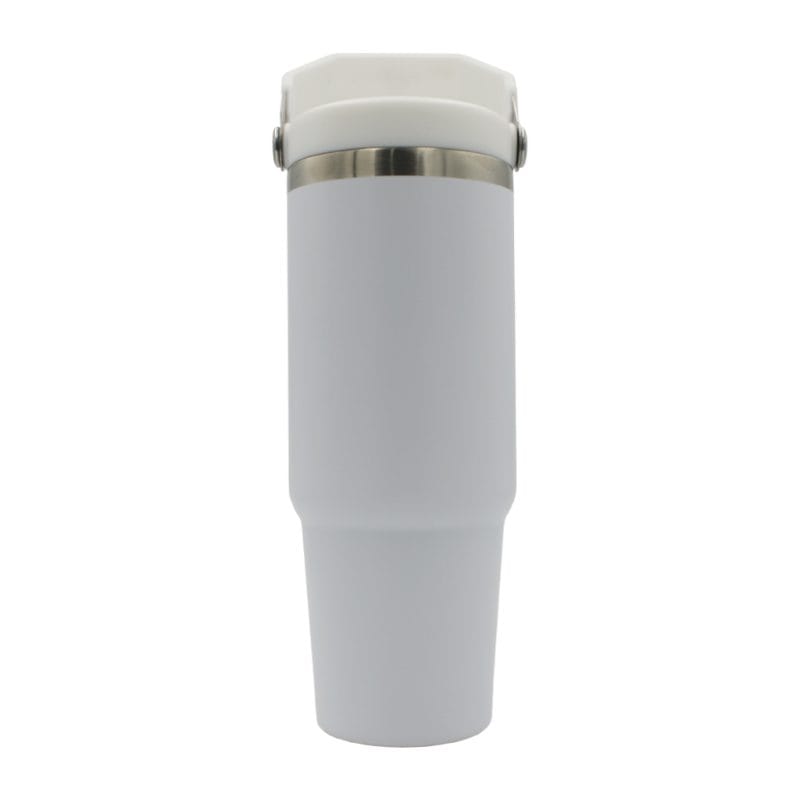 oz Travel Mug White With Colourful Handle Sublimation Blank Front Shot Straw