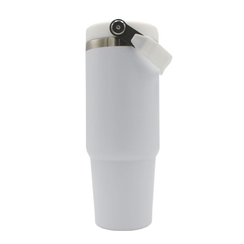 oz Travel Mug White With Colourful Handle Sublimation Blank Side Shot Straw