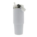 oz Travel Mug White With Colourful Handle Sublimation Blank Side Shot Straw Up