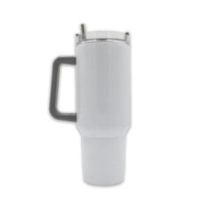 oz Travel Mug Colourful Handle Grey Sublimation Blank Side With Straw