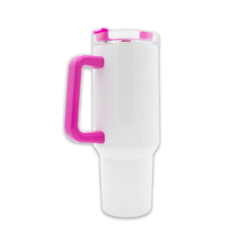 oz Travel Mug Colourful Handle Pink Sublimation Blank Hero Shot