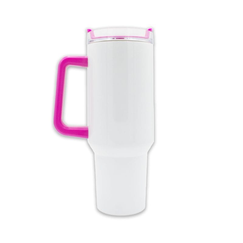 oz Travel Mug Colourful Handle Pink Sublimation Blank Side No Straw