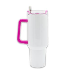 oz Travel Mug Colourful Handle Pink Sublimation Blank Side With Straw
