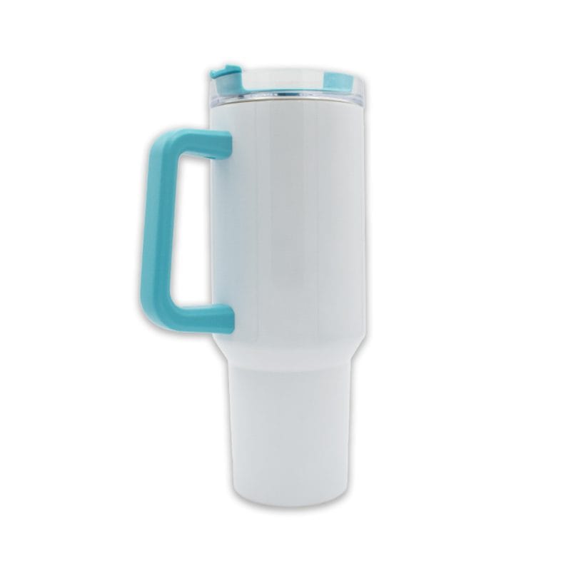 oz Travel Mug With Colourful Handle Blue Sublimation Blank Hero Shot