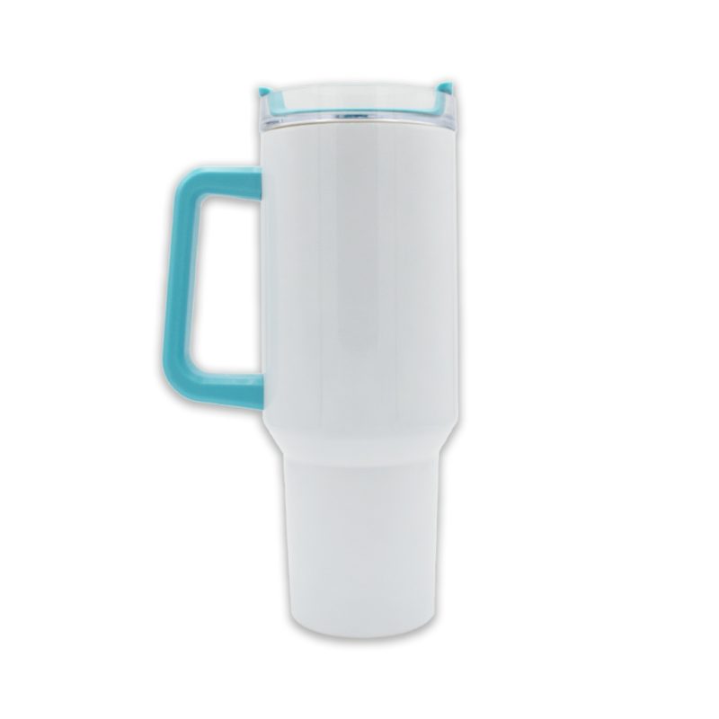 oz Travel Mug With Colourful Handle Blue Sublimation Blank Side Shot No Straw