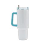oz Travel Mug With Colourful Handle Blue Sublimation Blank Side Shot With Straw