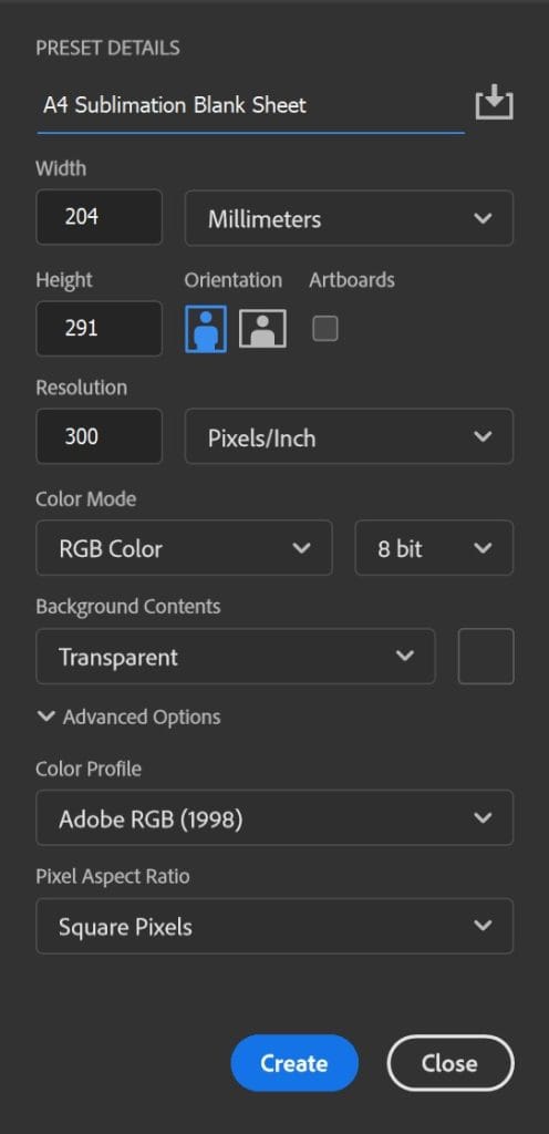 A Sublimation Blank Canvas Settings Photoshop