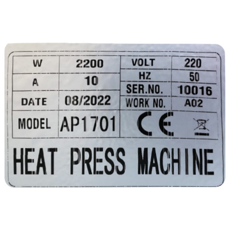 Digital Swing Away Heat Press Sliding Tray Pneumatic x inches x cm Label