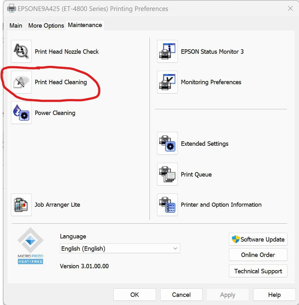 Epson Printer Preferences Maintenance Head Cleaning