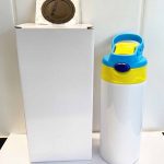 Kids Water Bottle Sublimation Blank Blue Handle Yellow Lid
