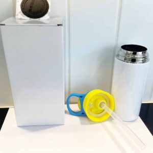 Kids Water Bottle Sublimation Blank Blue Handle Yellow Lid Open
