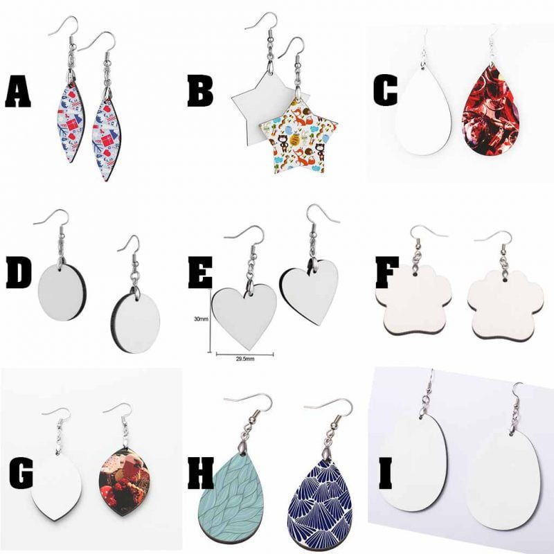 MDF Ear Ring Sublimation Blank Range Sizes