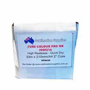 Sure Colour 100GSM Dye Sublimation Paper Roll Front A4 Box 33m High Release