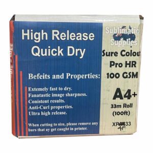 Sure Colour 100GSM Dye Sublimation Paper Roll Front A4 Plus Box 33m High Release